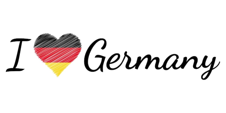 Vecteur j'aime le pays allemagne coeur doodle vecteur texte calligraphique j'aime l'allemagne drapeau coeur patriote de