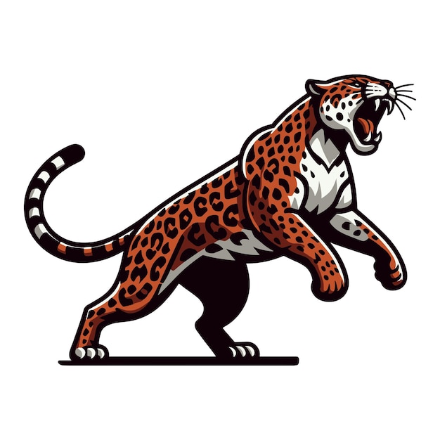 Vecteur le jaguar sauvage rugissant, le léopard à corps entier, l'illustration vectorielle de la zoologie, l' illustration de l'animal prédateur.