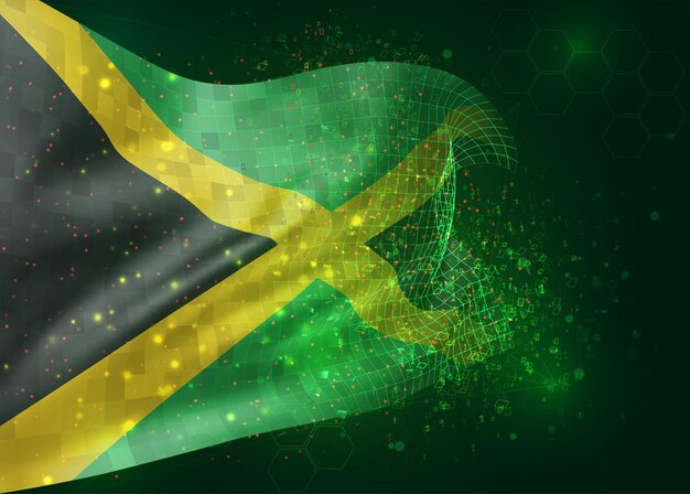 La Jamaïque, Sur Le Drapeau 3d Vectoriel Sur Fond Vert Avec Des Polygones Et Des Numéros De Données