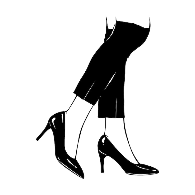 Vecteur jambes féminines avec des chaussures à talons hauts dessiné à la main dessin vectoriel illustration de ligne