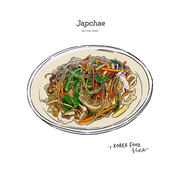Vecteur japchae, korea food illustration