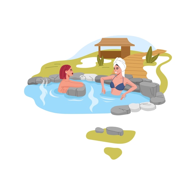 Japon onsen femmes relaxantes dans la piscine thermale
