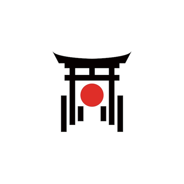 Vecteur japon torii gate avec signe rouge vecteur de conception de logo drapeau japonais