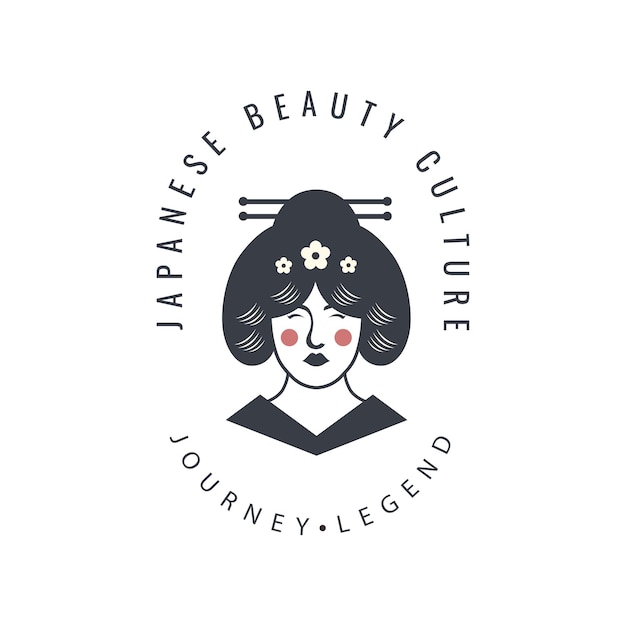 Japonais Belle Geisha Fille Culture Logo Design Vectoriel Art Traditionnel Joli Kimono