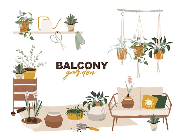 Jardin balcon avec plantes.