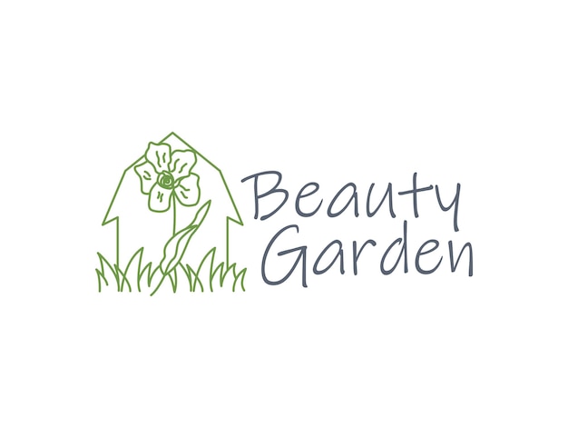 Jardin De Beauté Vert Avec Création De Logo Rose Et Maison