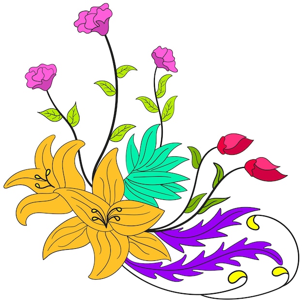 Vecteur jardin de décoration de fleurs. illustration vectorielle doodle plantes dessin