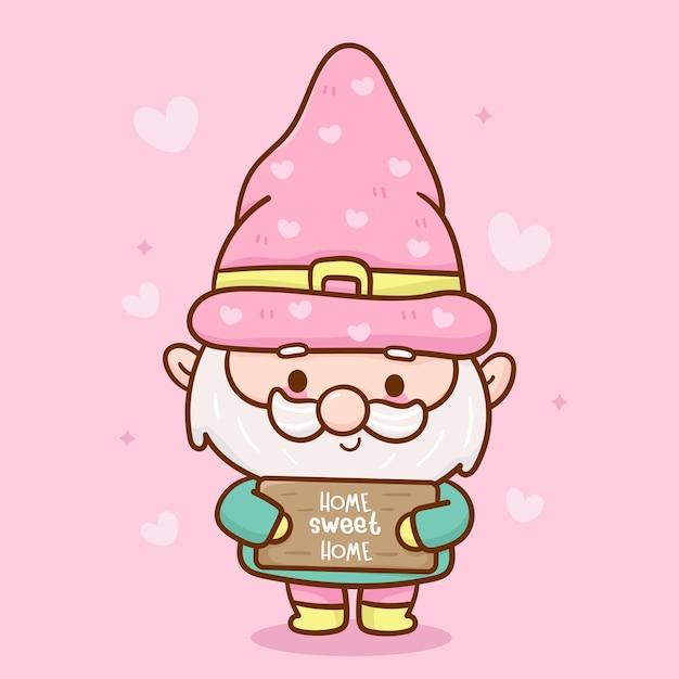 Jardin De Gnome Mignon Avec Dessin Animé Kawaii étiquette