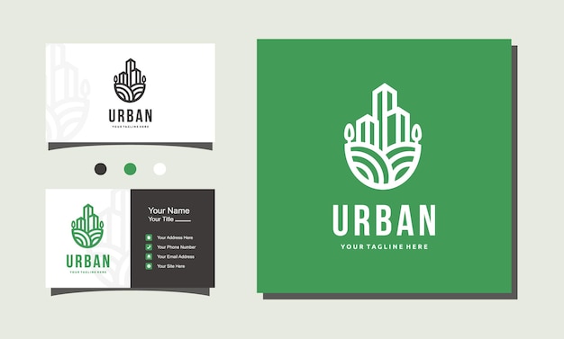 Jardin Urbain Ville Ferme Logo Design Style Linéaire Illustration Vectorielle