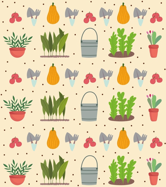 Jardinage Et Agriculture Plantes Légumes Fruits Seau Fond Illustration