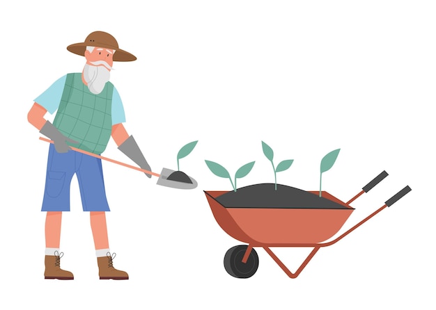 Le jardinier avec la brouette.
