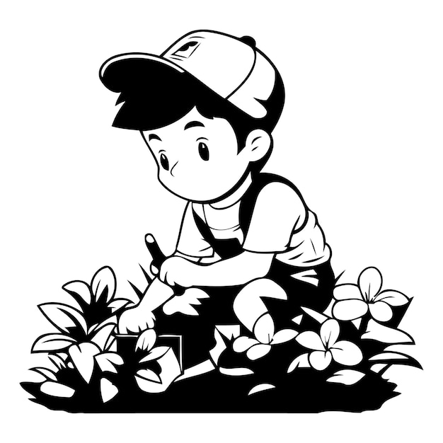 Vecteur jardinier travaillant dans le jardin illustration vectorielle de dessin animé isolée sur fond blanc