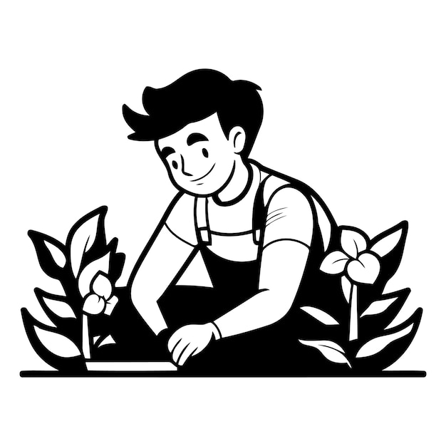 Vecteur jardinier travaillant dans le jardin illustration vectorielle de style plat