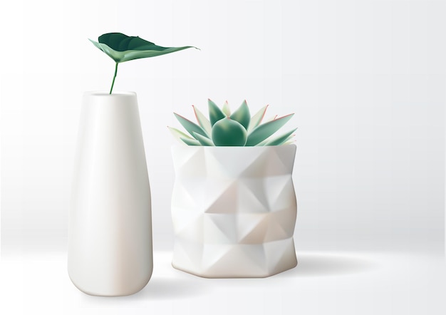 Jardinière géométrique vase en céramique avec feuilles tropicales et succulentes