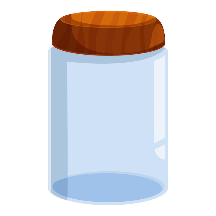 Vecteur jarre de verre vide avec un couvercle en bois fermant le dessus
