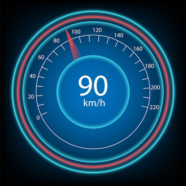 Jauge ou indicateur de compteur. Indicateur de vitesse Pourcentage circulaire avec éléments futuristes. HUD holographique