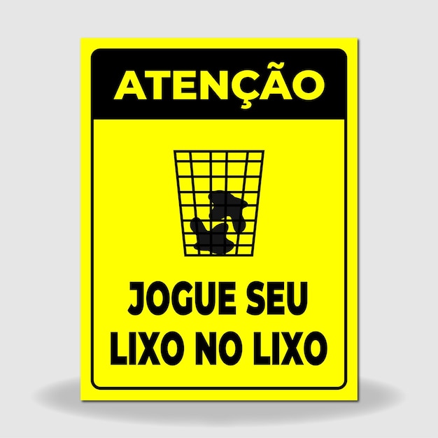 Vecteur jaune et noir jetez vos déchets dans le vecteur de signe poubelle en portugais