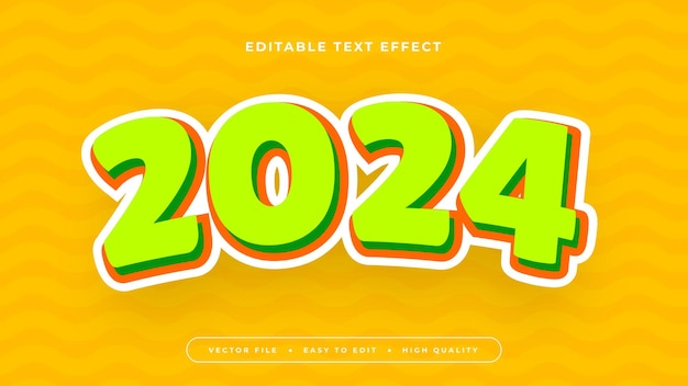 Jaune et vert 2024 style de police d'effet de texte 3D modifiable