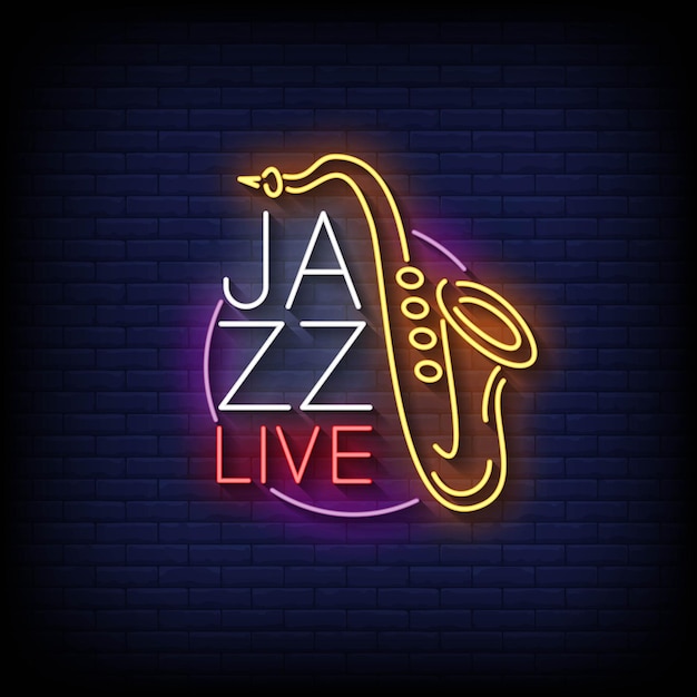 Jazz Live Neon Signs Style Texte Vecteur