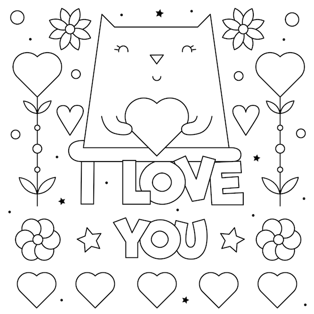 Je T'aime. Coloriage. Noir Et Blanc