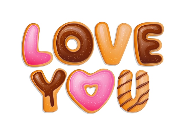 Je T'aime élément De Conception De Typographie Vectorielle à Toutes Fins Illustration De Phrase De Lettrage Donut