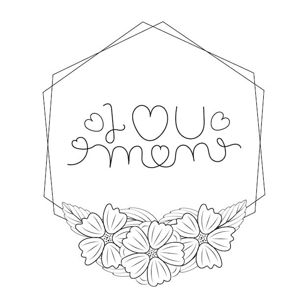 Je T'aime Maman Doodle Cadre De Couronnes De Fleurs Rondes Carte-cadeau De Fête Des Mères Pour Les éléments De Conception