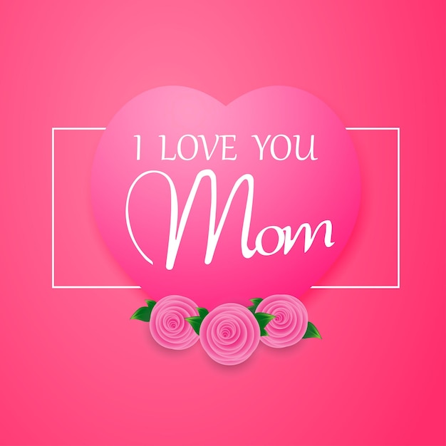 Vecteur je t'aime maman happy mother's day greeting card design avec fleurs et coeur rouge