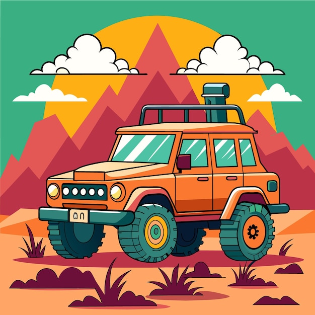 Vecteur jeep suv off-road illustration vectorielle de dessin animé atv voiture automobile machine