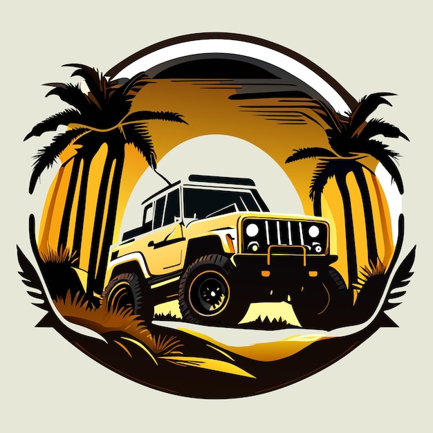 Vecteur jeep tout-terrain dessiné à la main dessin animé autocollant icône concept illustration isolée