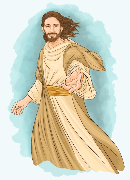 Vecteur jésus avec une main ouverte jésus christ le sauveur
