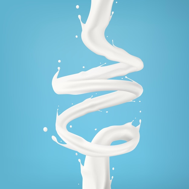 Vecteur jet en spirale de lait ou de crème 3d tordu dans l'air