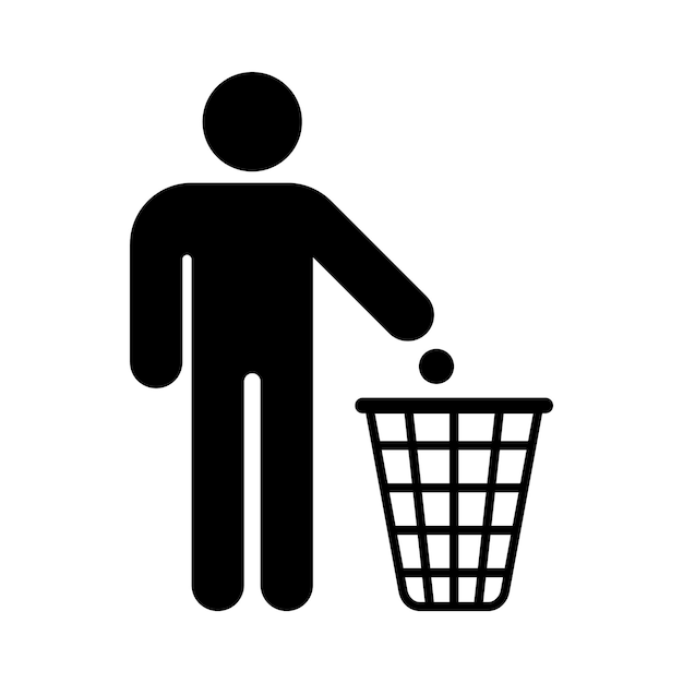 Jeter les déchets dans le symbole de la poubelle Illustration d'icône  vectorielle isolée | Vecteur Premium