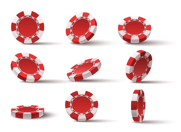 Jetons De Jeu De Poker De Casino Rouge Volant 3d Réalistes. Jeu De Pièces De Monnaie En Plastique. Jetons De Jetons Jackpot Pour La Roulette. Jeu De Jetons De Poker Vegas Flip Vector