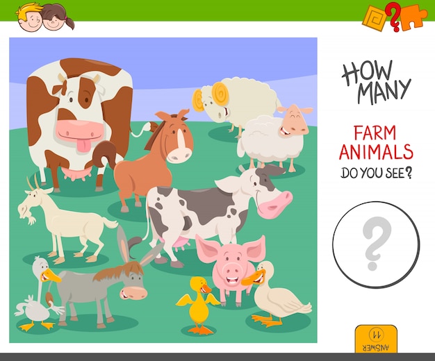 Jeu D'activité Comptez Les Animaux De La Ferme