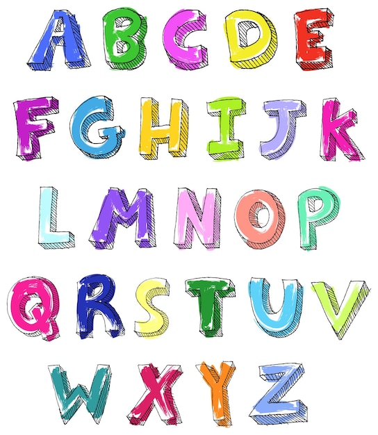 Un jeu d'alphabets colorés écrits à la main