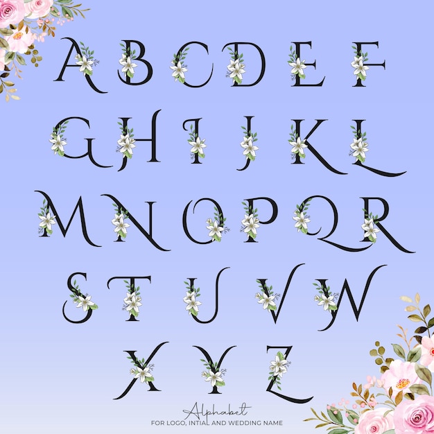 Vecteur un jeu d'alphabets floraux pour le nom de mariage