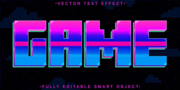 Jeu d'arcade pixel vectoriel coloré entièrement modifiable objet intelligent effet de texte