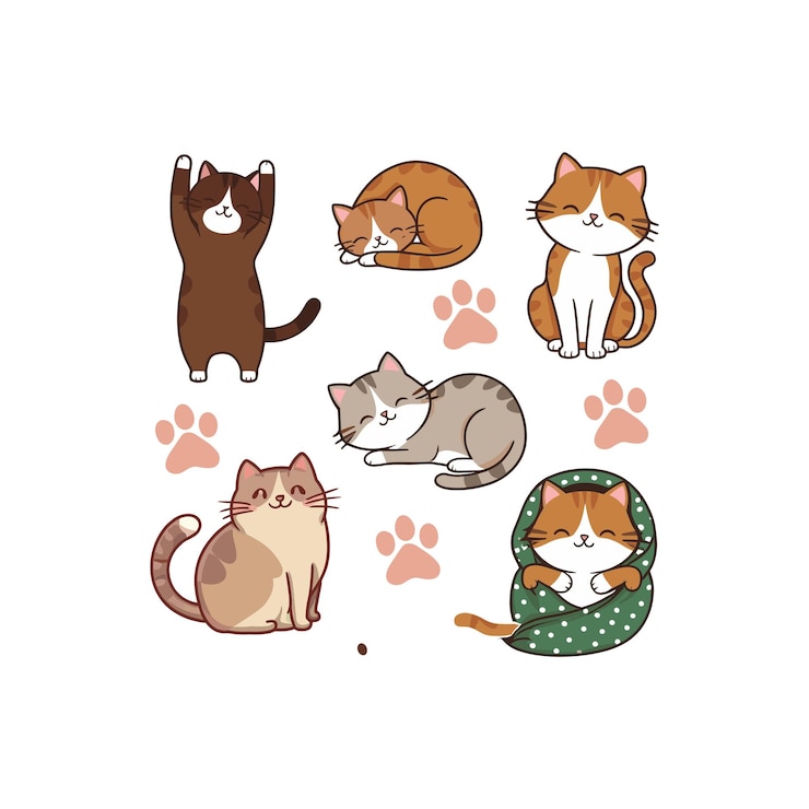 Vecteur jeu d'autocollants de chat de dessin animé vectoriel
