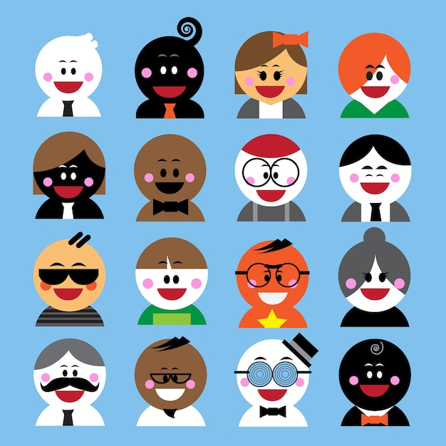 Vecteur jeu d'avatar de personnages mignons.