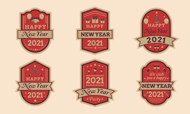 Vecteur jeu de badges happy new year 2021