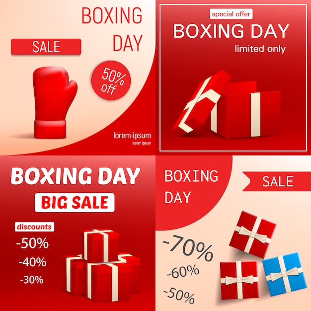 Jeu De Bannière Vente Jour Boxing. Illustration Réaliste De La Bannière De Vecteur Vente Boxing Day Définie Pour La Conception Web