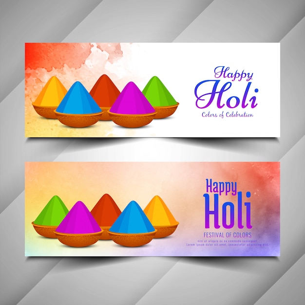 Vecteur jeu de bannières colorées abstraites happy holi