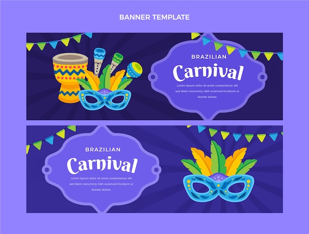 Vecteur jeu de bannières horizontales de carnaval plat