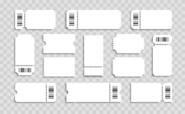 Jeu de billets vierges. Billet blanc réaliste avec codes-barres