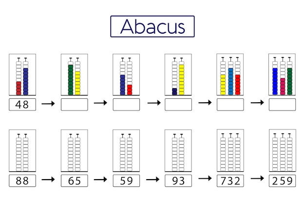 Vecteur jeu de boulier pour compter les nombres enfants maternelle abaque apprentissage cahier d'exercices pour les enfants