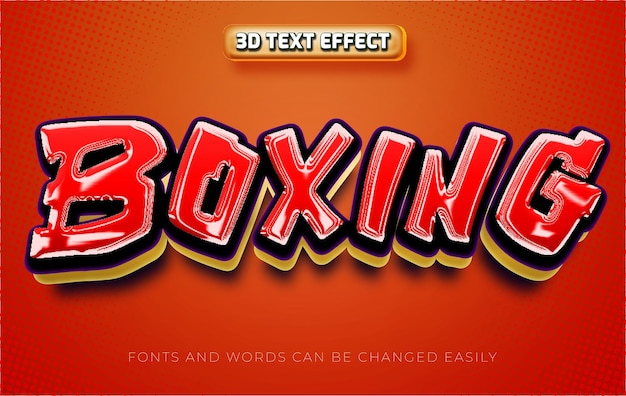 Vecteur jeu de boxe rouge en 3d avec effet de texte modifiable