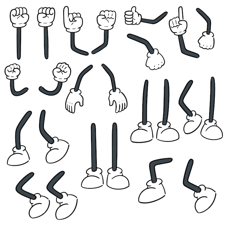 Vecteur jeu de bras de dessin animé et jambe de dessin animé