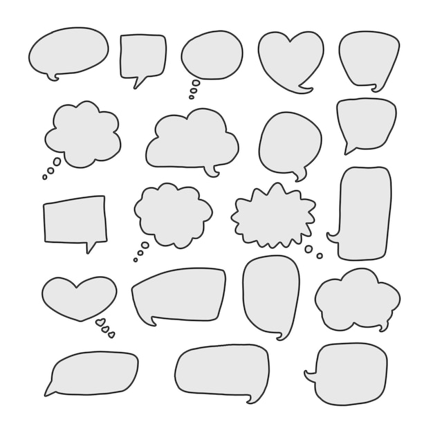 Jeu De Bulles De Communication Vectorielle, Nuages De Dialogue Dessinés à La Main Isolés Sur Fond Blanc.