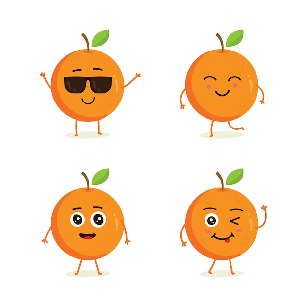 Jeu De Caractère De Fruit Orange Dans Différentes émotions D'action