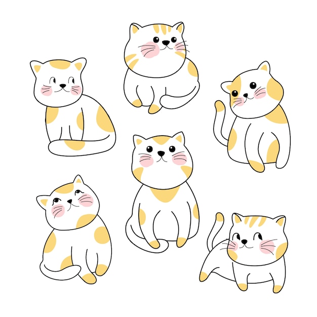 Jeu De Caractère Mignon Chat Doodle Vector